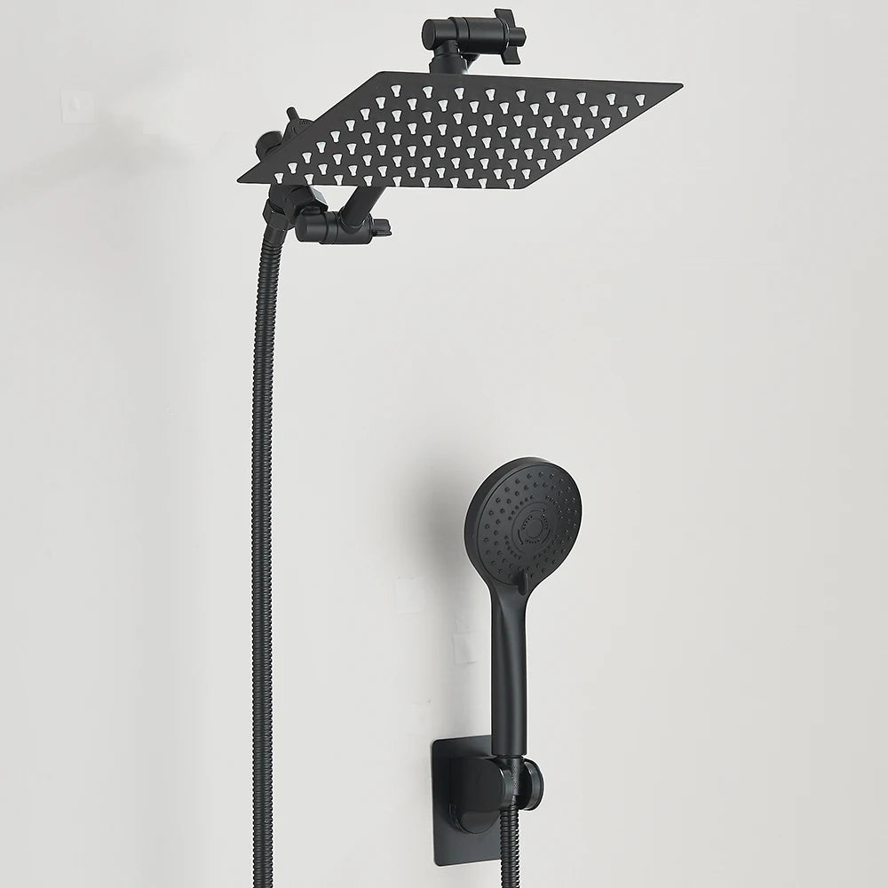 Moktan Sabai High Pressure Rain Shower Head 8-12Inch with Handheld & Adjustable Arm Spray Black