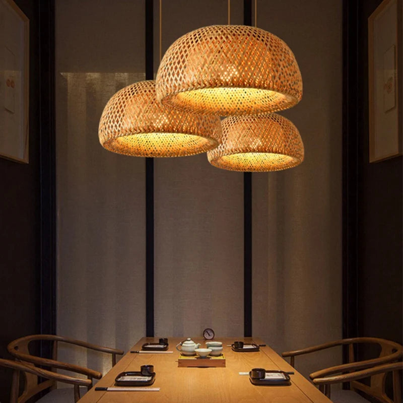 Moktan Sabai Handwoven Chinese Bamboo Pendant Lamp – Woven Hanging Light for Restaurant & Home