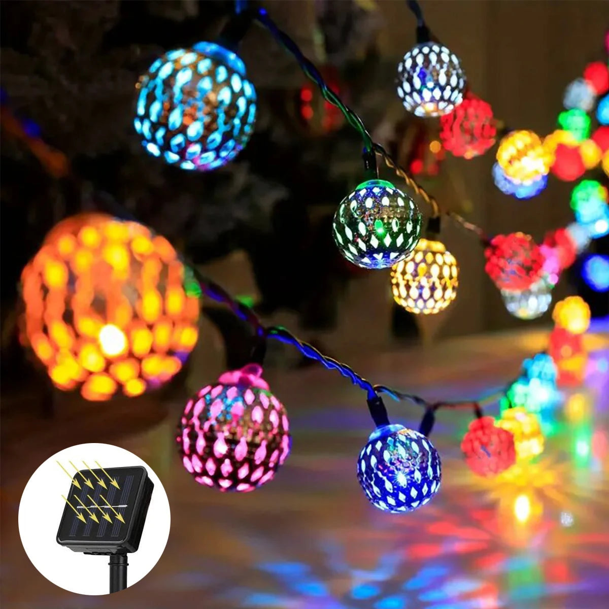 Moktan Sabai Moroccan Ball Solar String Lights Outdoor LED Fairy Lights for Garden Party Decor RGB
