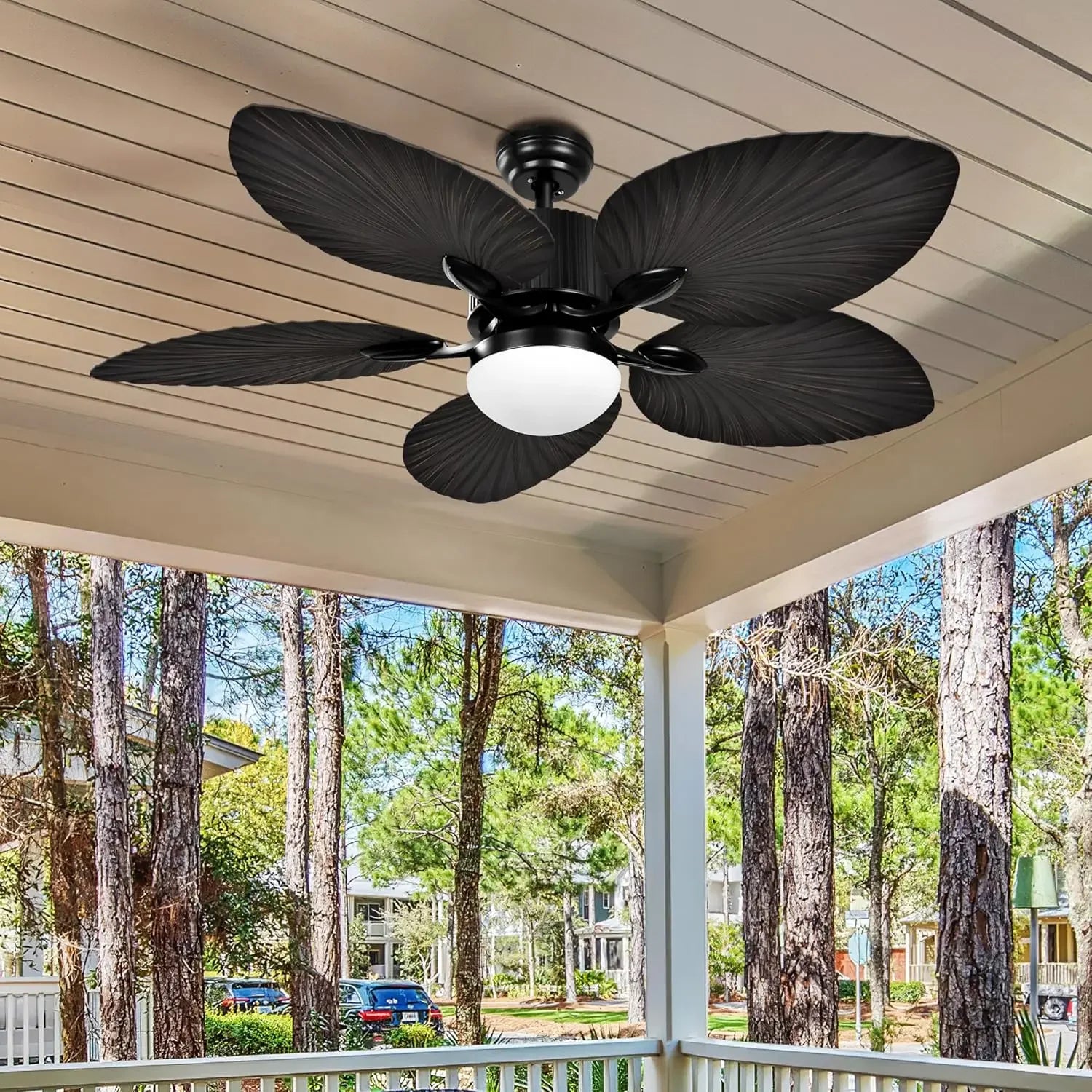 Moktan Sabai Outdoor Ceiling Fan 5 Palm Leaf Blades Brown Tropical