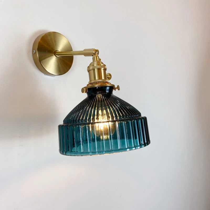 Moktan Sabai Green Glass Wall Sconce – Art Deco Light for Living Room, Hallway & Bedroom