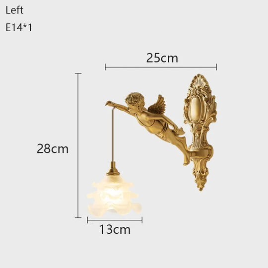 Moktan Sabai Brass Angel Wall Lamp Crystal Sconce Light Bedside Balcony Corridor Porch Decor