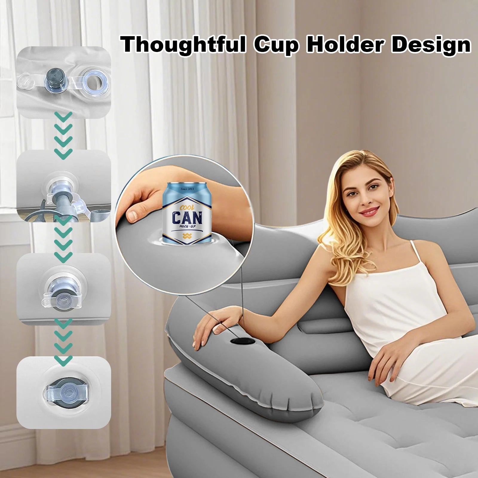 Moktan Sabai Air Mattress with Headboard Inflatable Bed Portable for Home Camping RV Travel