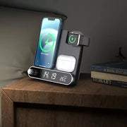 Moktan Sabai 3-in-1 Wireless Charging Station with Alarm Clock Fast Charger for iPhone & Watch Black