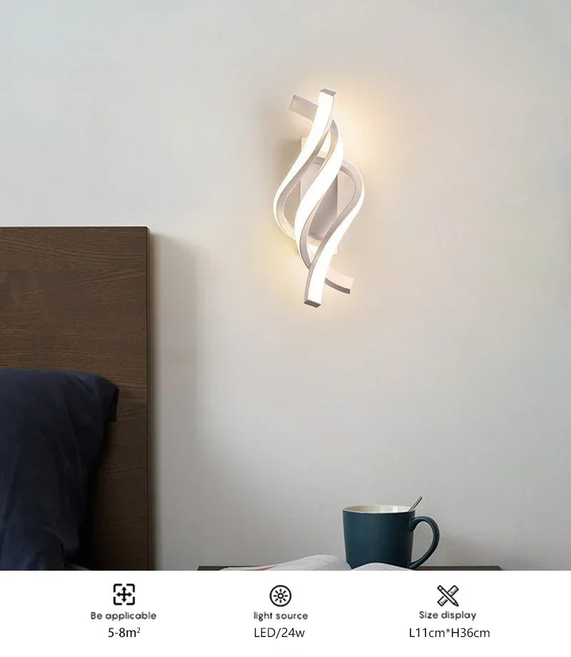 Moktan Sabai Curved Spiral LED Wall Lamp – Modern Light Fixture for Bedroom, Living Room, Hall