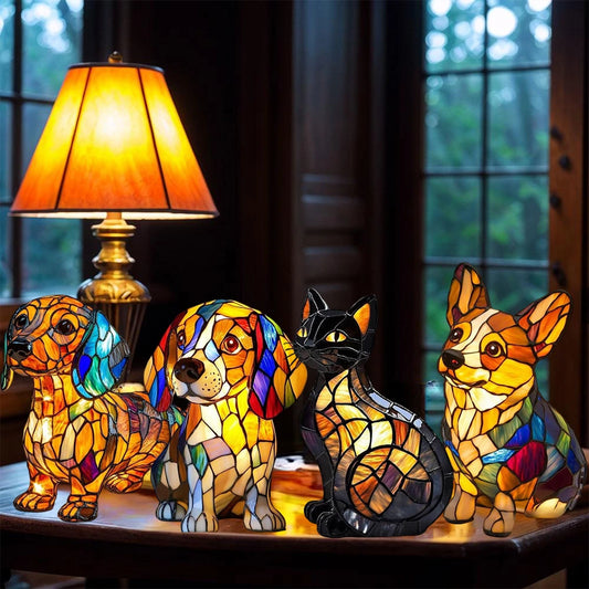 LED 3D Cute Corgi Pug Cat Night Light Magic Colorful Resin Table Lamp Decor