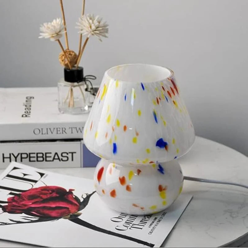 Moktan Sabai Nordic Mushroom Lamp Vintage Glass Bedside Night Light for Bedroom Living Room Beige