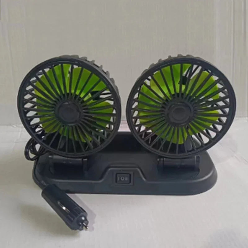 Moktan Sabai Dual Head Car Fan | 12 Volt Portable Fan with Adjustable Airflow | USB Charging for Efficient Air Circulation Green