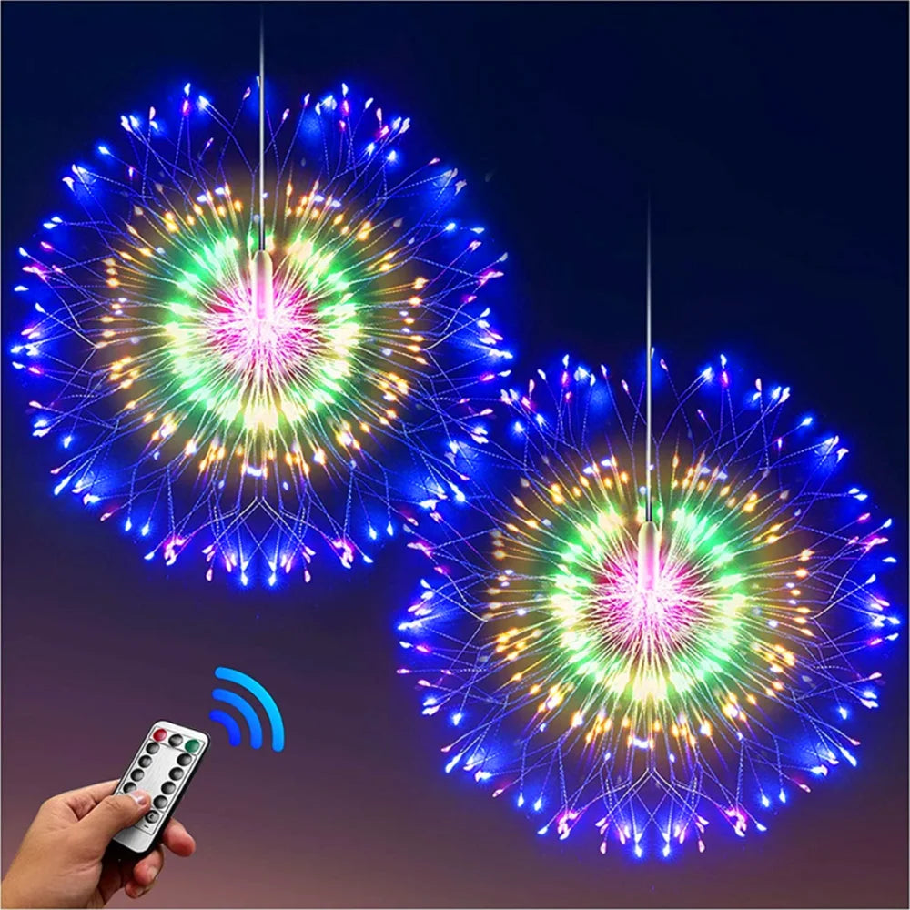 Moktan Sabai LED Firework Fairy Lights Copper Wire Starburst 8 Modes Remote Outdoor Decor