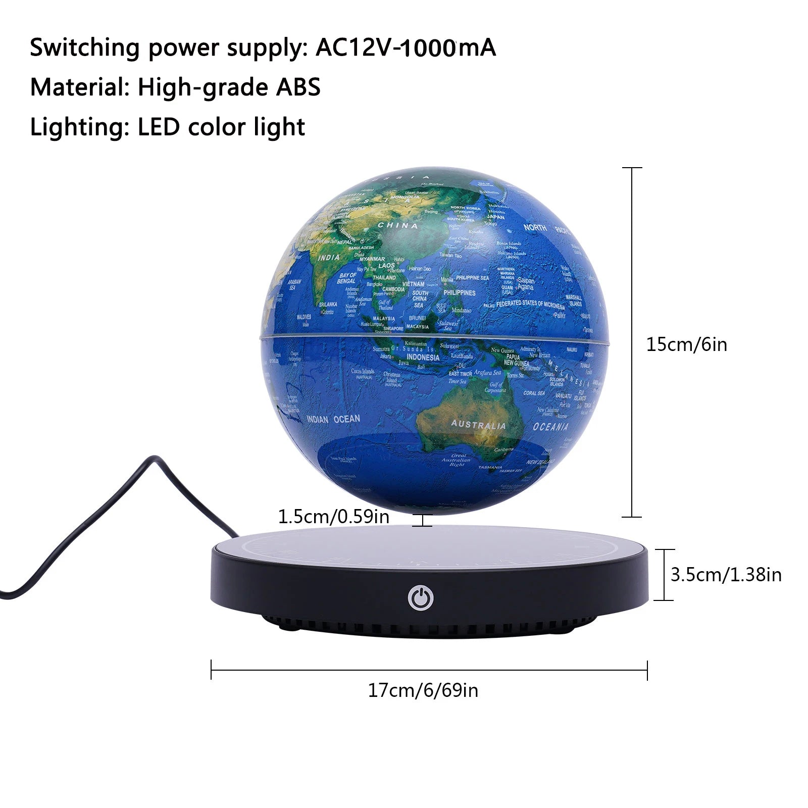 Moktan Sabai 6 Inch Floating Levitating Globe RGB Light Magnetic World Map Desk Decor Gift