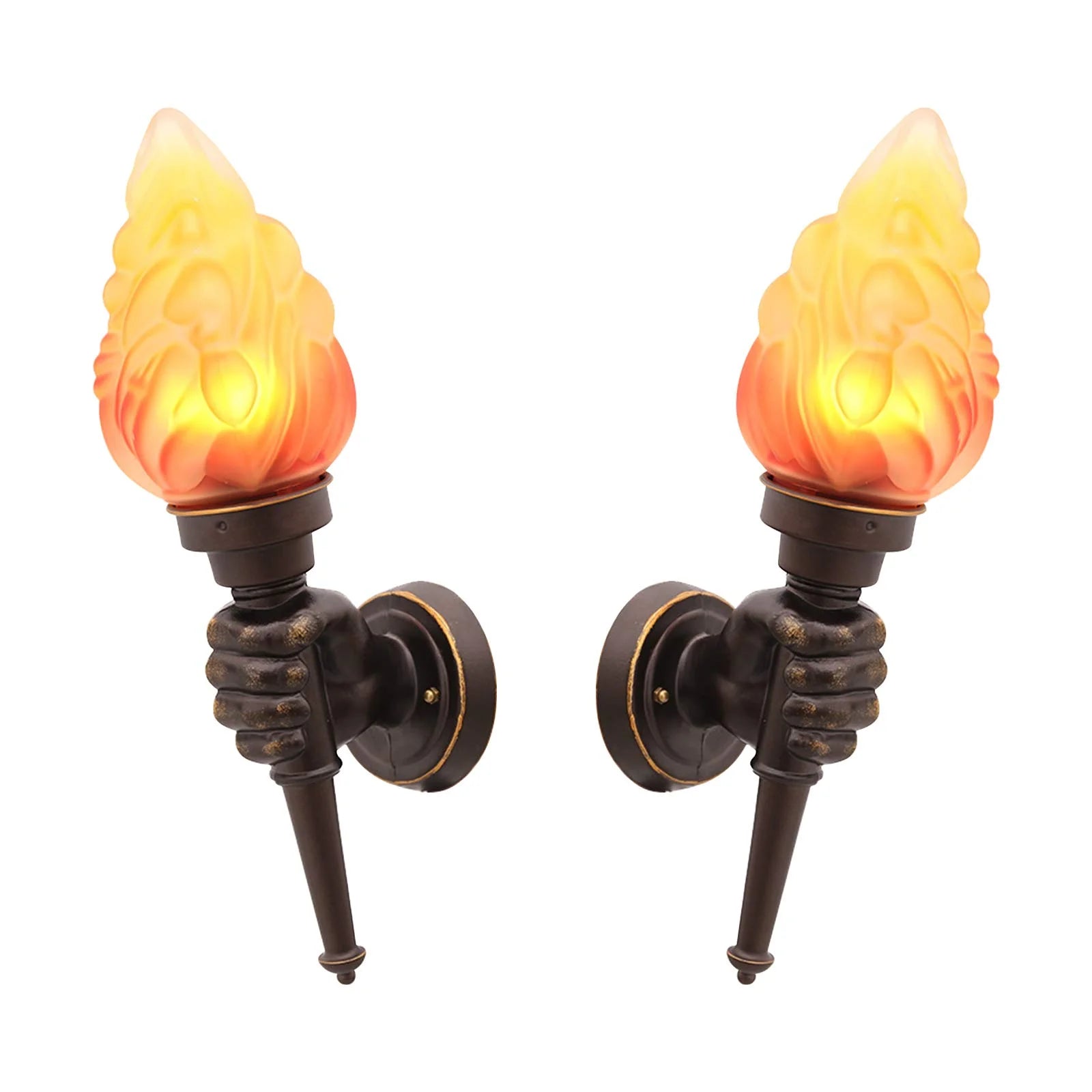 Moktan Sabai Pack of 2 Rustic Outdoor Wall Lights LED Flame Torch Lamps E27 Garden Lighting Chocolate Red 31-40W