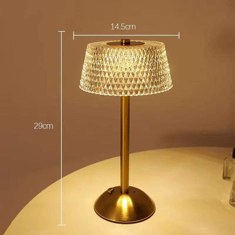 Luxury Touch LED Table Lamp Rechargeable 3 Color Bedside Glass Night Light