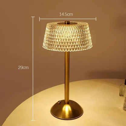Luxury Touch LED Table Lamp Rechargeable 3 Color Bedside Glass Night Light