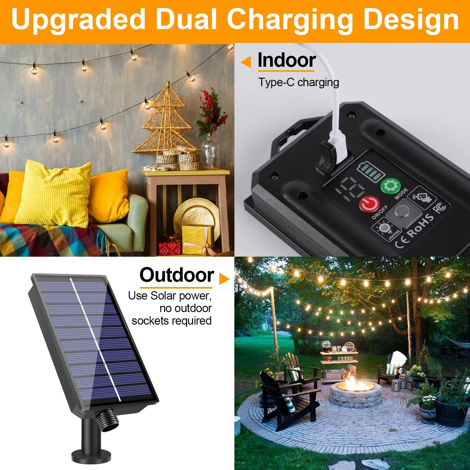 Moktan Sabai LED G40 Solar String Lights Outdoor Waterproof Shatterproof Hanging Lights