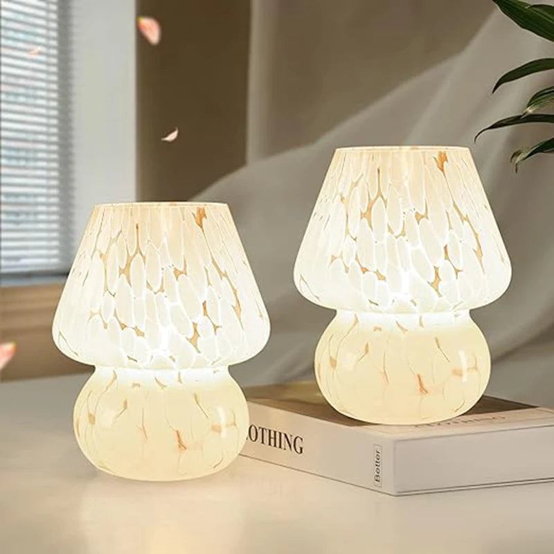 Moktan Sabai Nordic Mushroom Lamp Vintage Glass Bedside Night Light for Bedroom Living Room