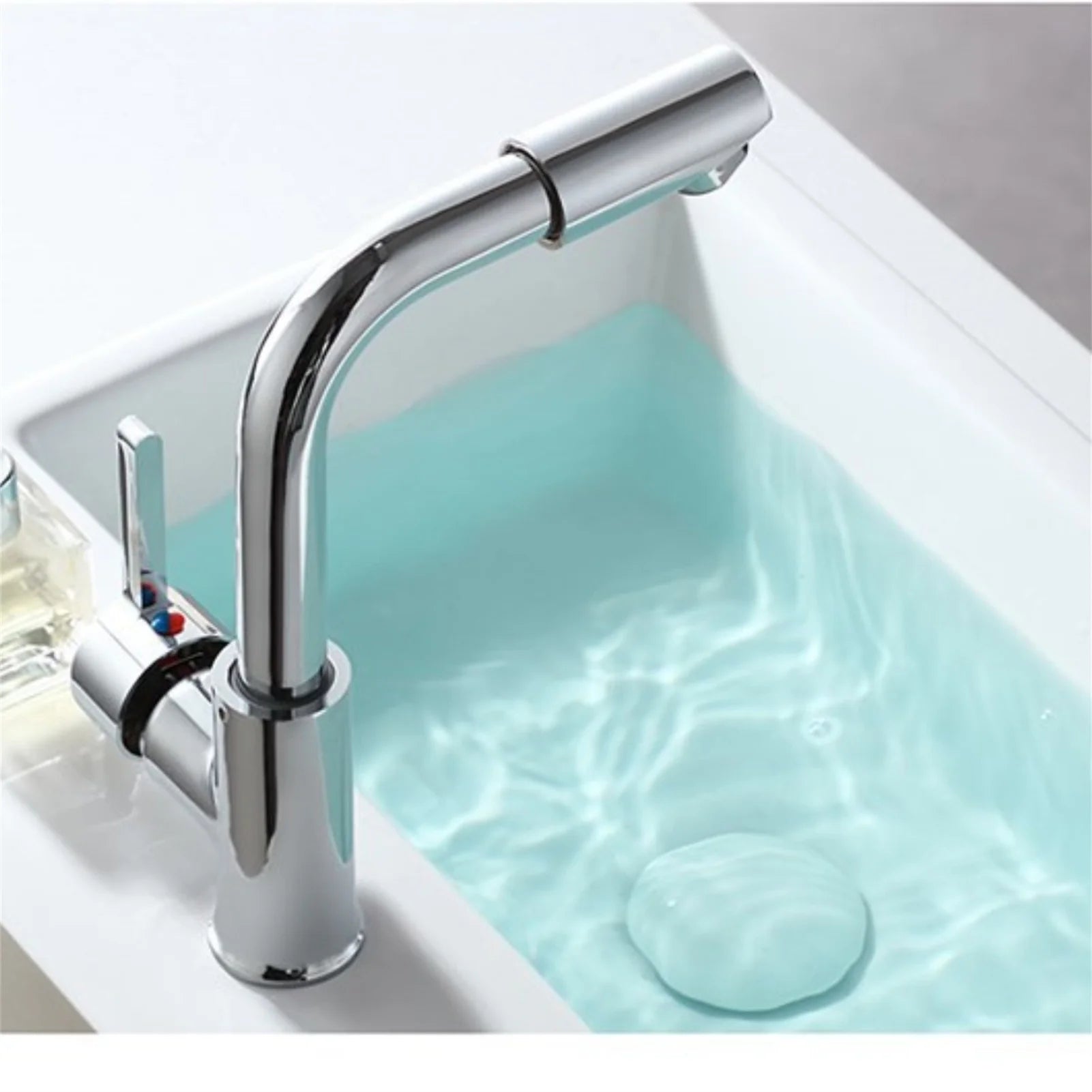 Moktan Sabai Bathroom Faucet 360° Rotate Chrome Deck Mounted Single Handle Mixer Tap Hot Cold