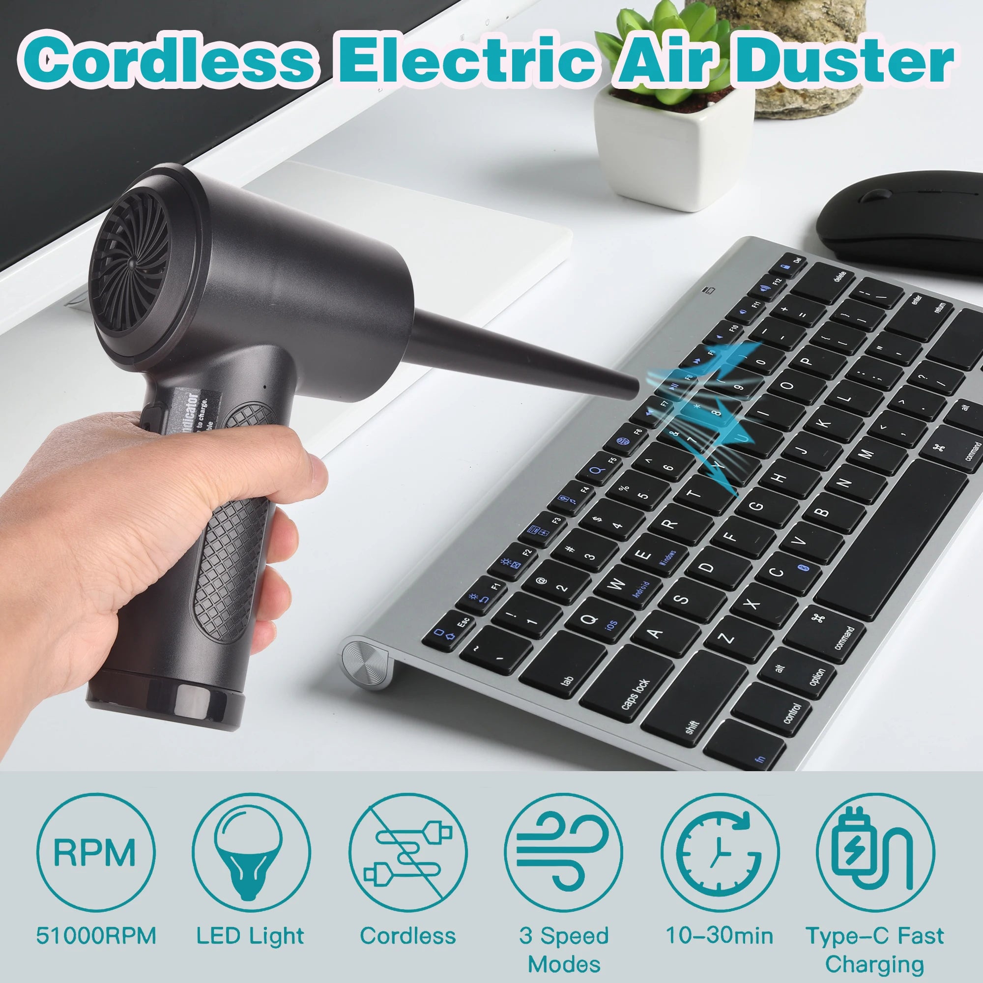 Moktan Sabai 51000RPM Air Duster for Computer Cleaning Cordless Compressed Air Blower with LED