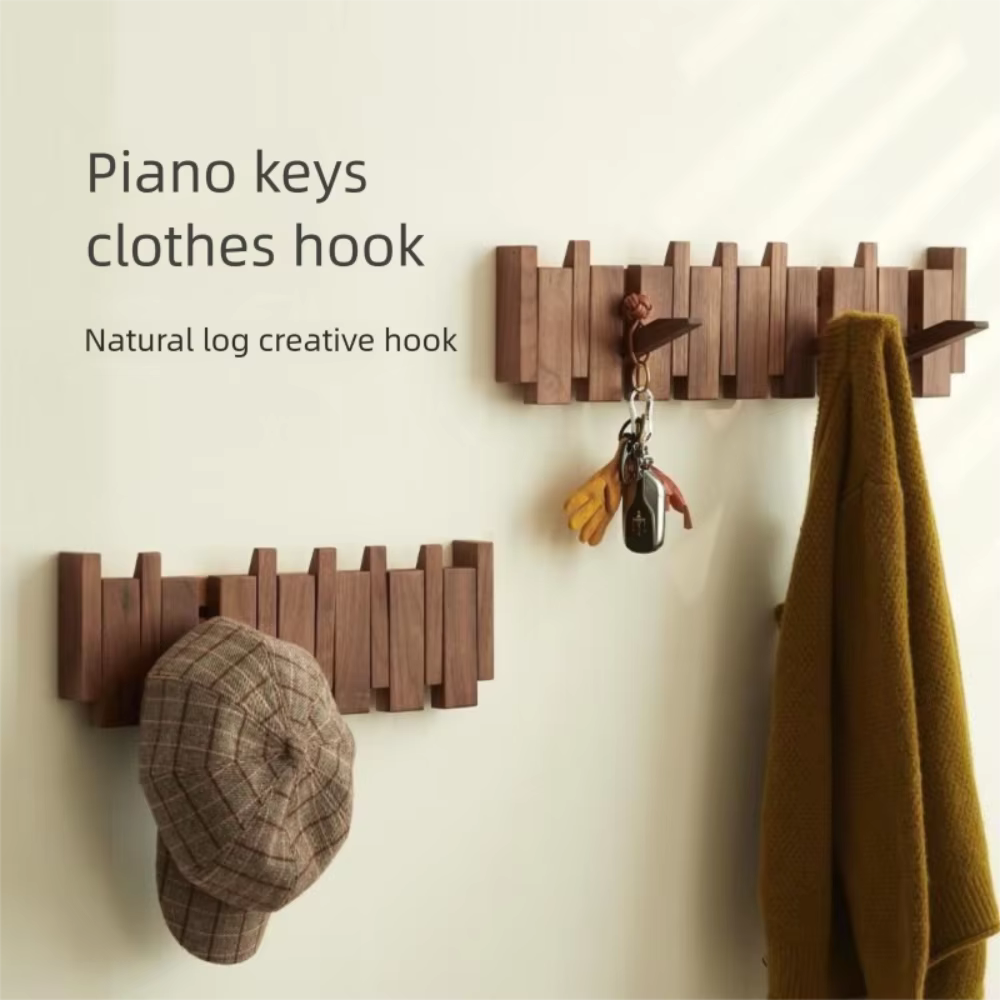 Moktan Sabai Wooden Piano Coat Rack Wall Mounted Solid Wood Hooks 4 6 8 Hook Organizer