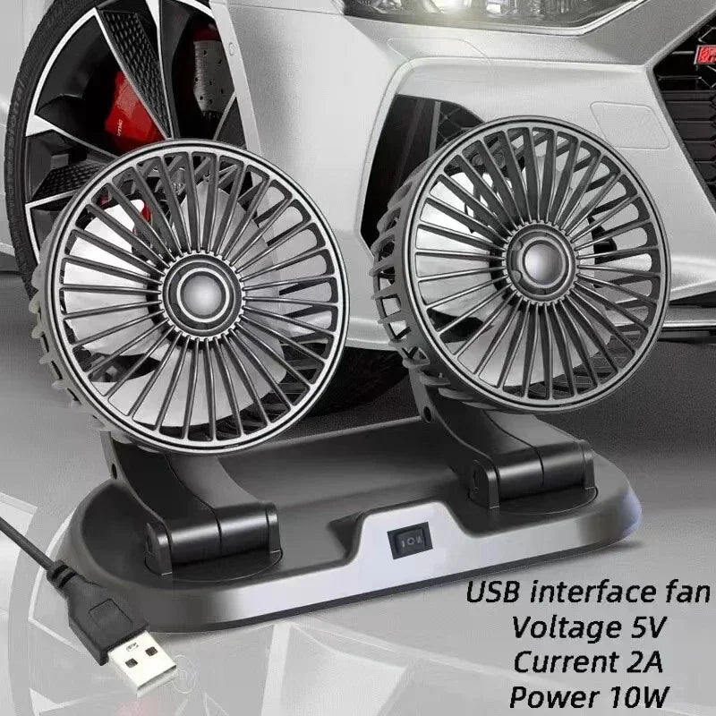 Moktan Sabai Dual Head Car Fan | 12 Volt Portable Fan with Adjustable Airflow | USB Charging for Efficient Air Circulation