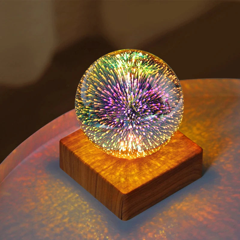 Moktan Sabai 3D Firework LED Night Light | Starry Sky Glass Ball Table Lamp for Home Decor