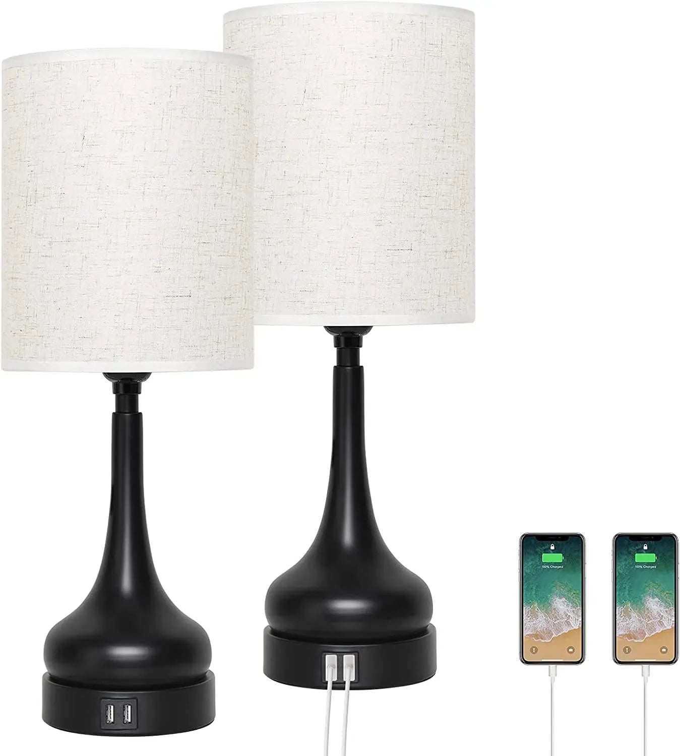 Moktan Sabai Bedside Table Lamp Set of 2 Touch Control Lamps with USB Charging for Bedroom