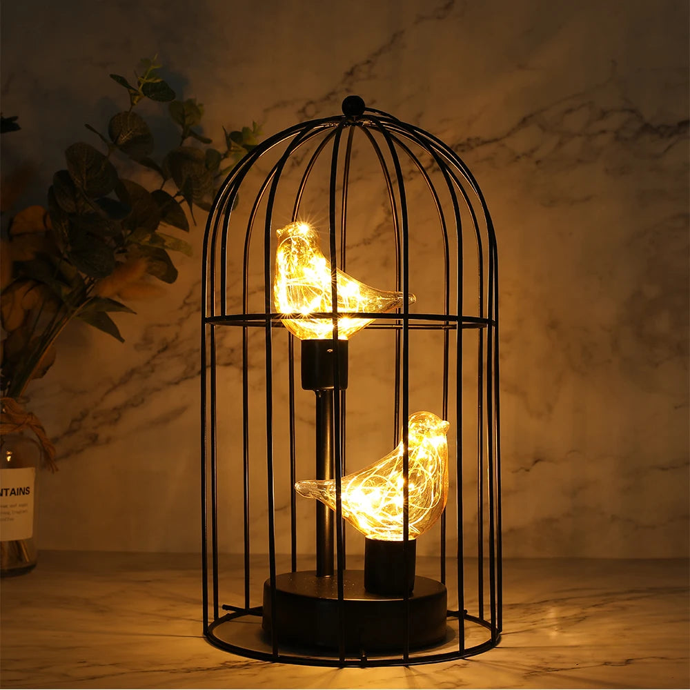 Moktan Sabai Birdcage Table Lamp Battery Operated Cordless Fairy Light Bird LED Home Decor
