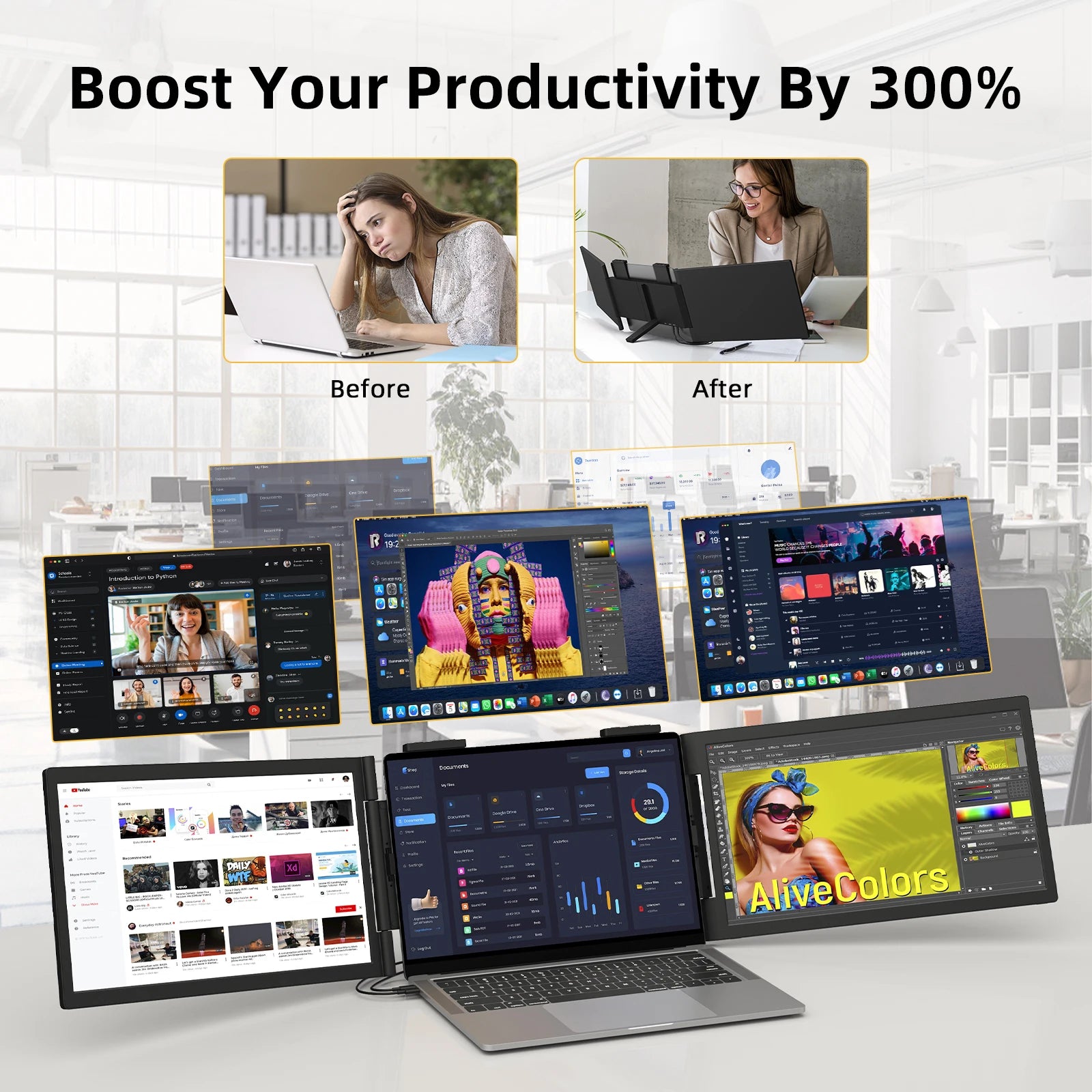 Moktan Sabai 14" Dual Laptop Monitor Amoudo FHD IPS USB-C Portable Triple Screen Windows Mac Xbox