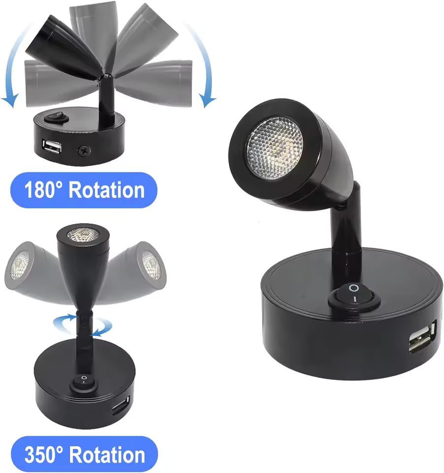 Moktan Sabai LED RV Reading Light 12V/24V with USB Port – Camper, Boat, Trailer Interior Lamp