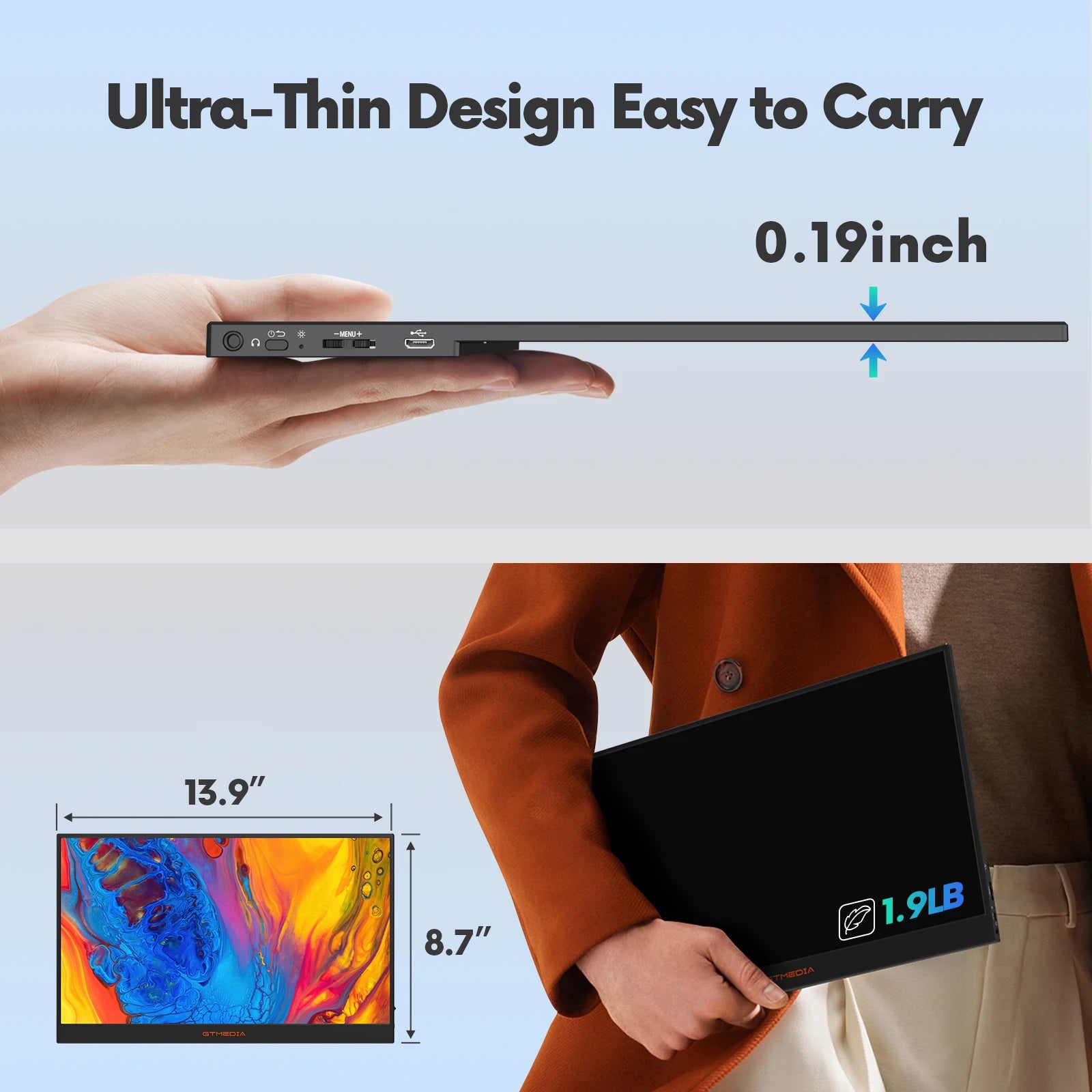 Moktan Sabai 15.6" Portable Monitor GTMEDIA S15 FHD USB-C HDMI Laptop PC Gaming Second Screen