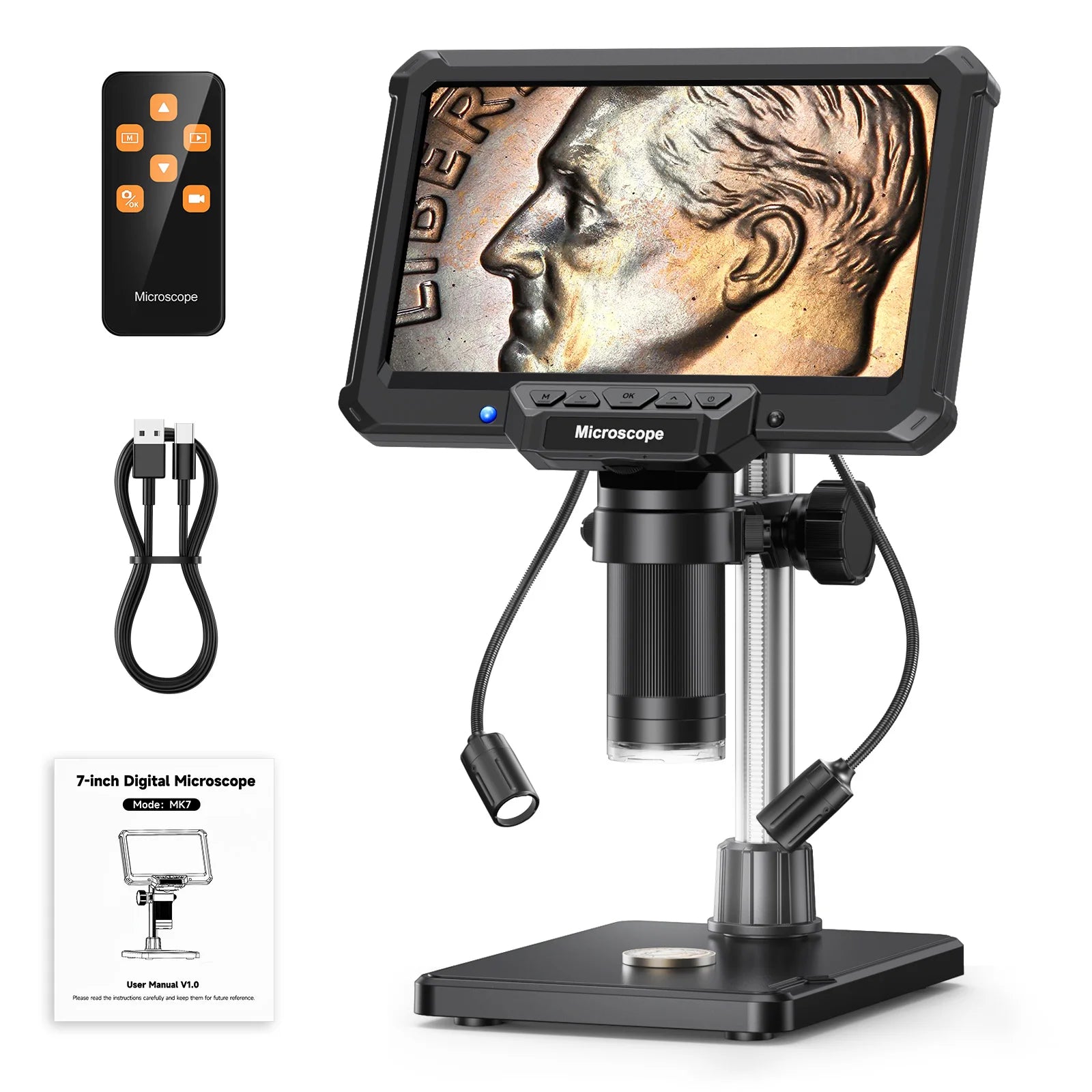 Moktan Sabai 7 Inch Digital Microscope 1200X 16MP Coin PCB Soldering Repair Camera with side lights