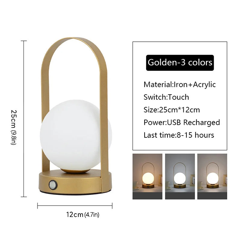 Moktan Sabai Portable Metal Table Lamp Rechargeable Dimmable 3 Color LED Bedside Desk Light