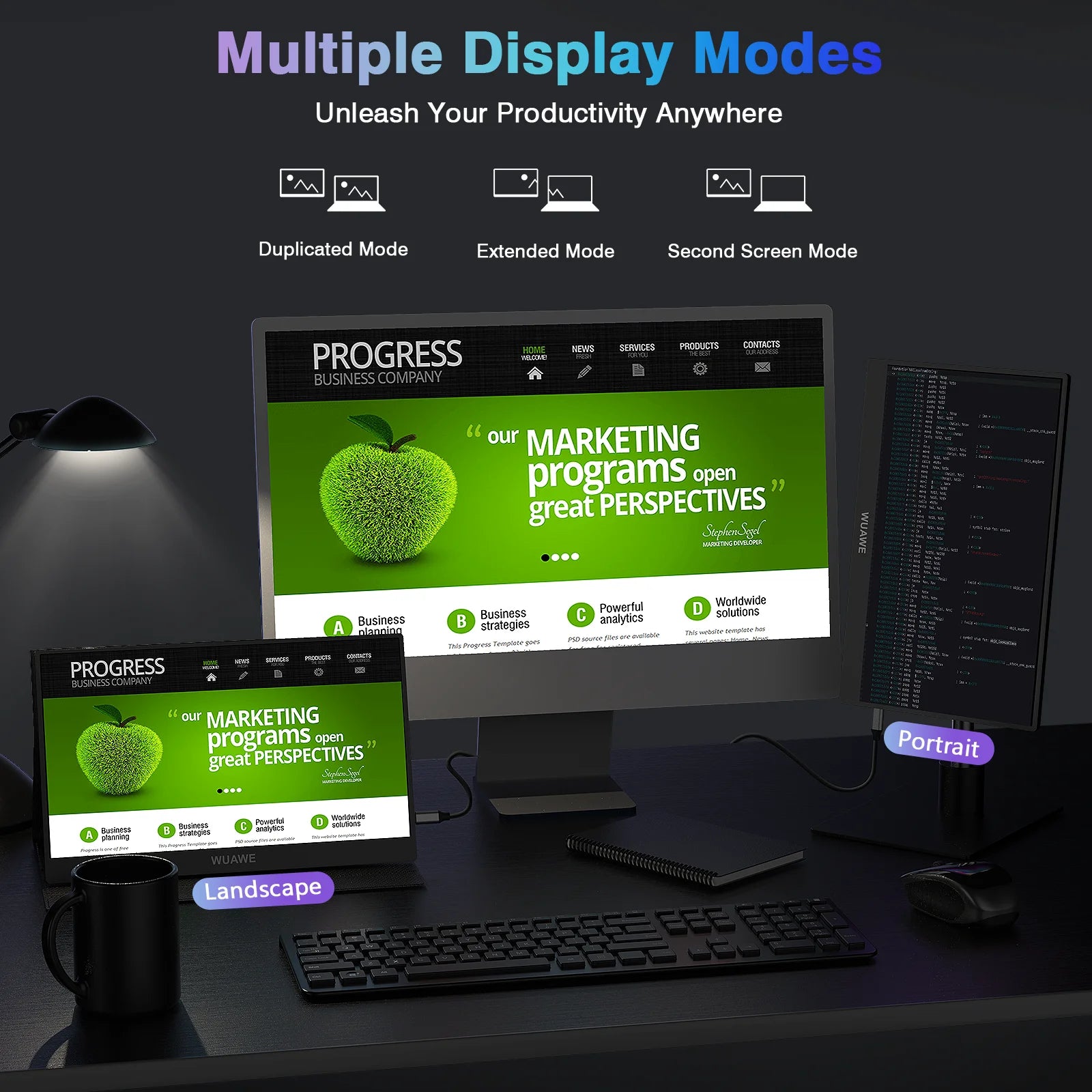Moktan Sabai 14" Portable Monitor WUAWE 1080P USB-C HDMI External Second Screen PC Mac Phone