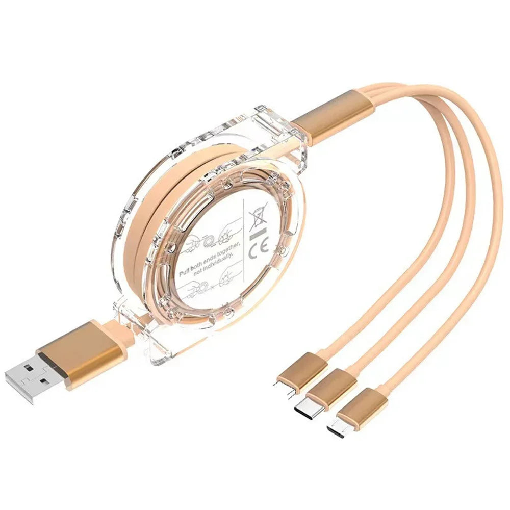 Moktan Sabai 3 in 1 USB Charging Cable | Fast Charging Type C Micro USB iPhone Charger Cord Gold