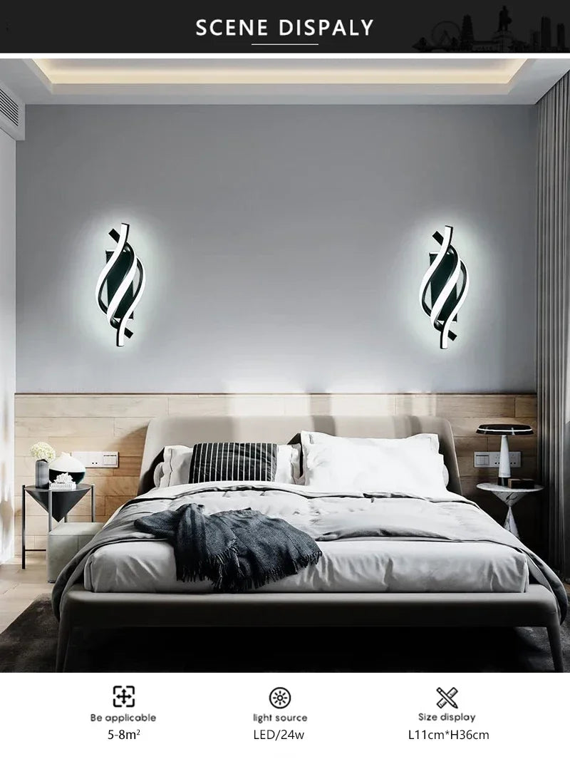Moktan Sabai Curved Spiral LED Wall Lamp – Modern Light Fixture for Bedroom, Living Room, Hall