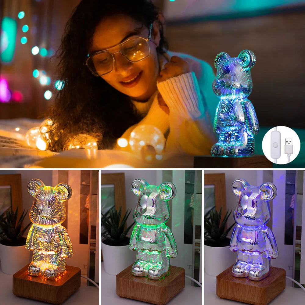 Moktan Sabai 3D Firework Bear LED Night Light Color Changing USB Bedroom Kids Gift Lamp