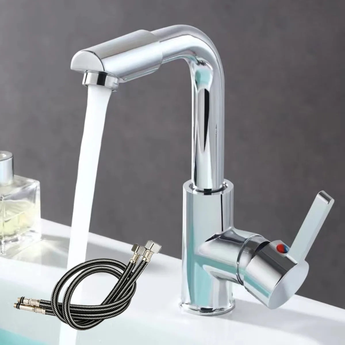 Moktan Sabai Bathroom Faucet 360° Rotate Chrome Deck Mounted Single Handle Mixer Tap Hot Cold G1 2 Chrome