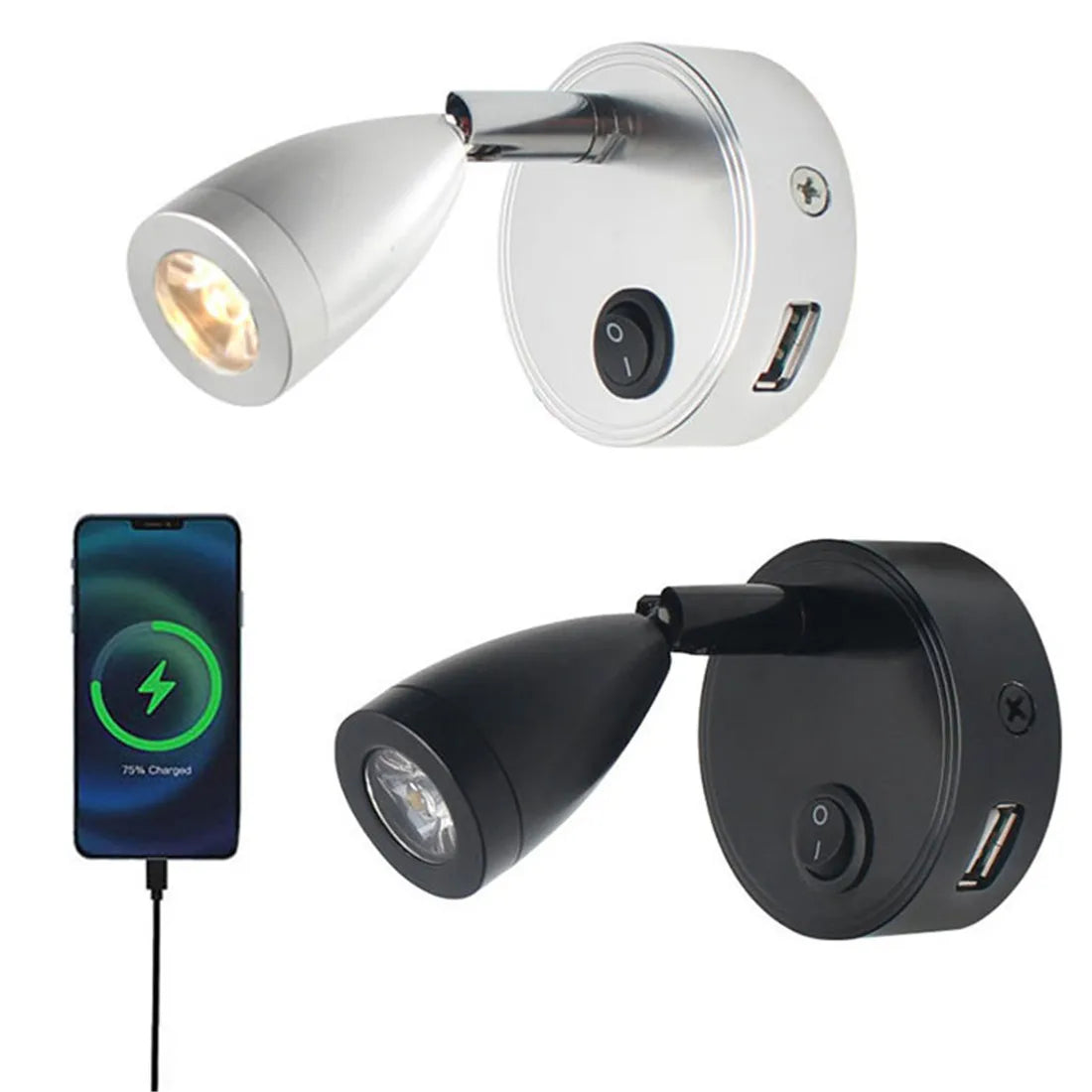 Moktan Sabai LED RV Reading Light 12V/24V with USB Port – Camper, Boat, Trailer Interior Lamp