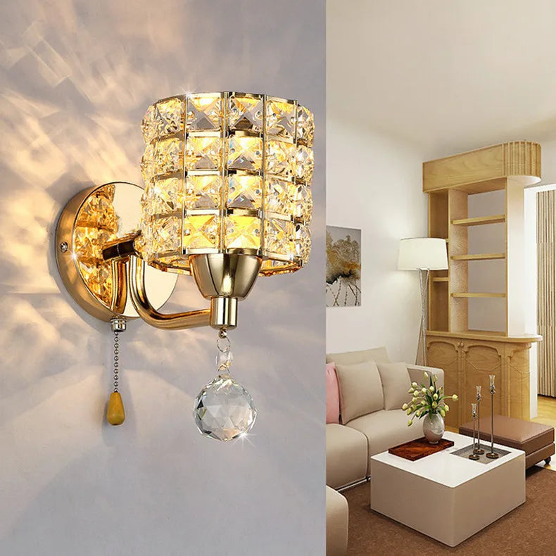 Moktan Sabai Crystal Wall Lamp – Gold/Silver Decorative Sconce Light for Bedroom & Living Room