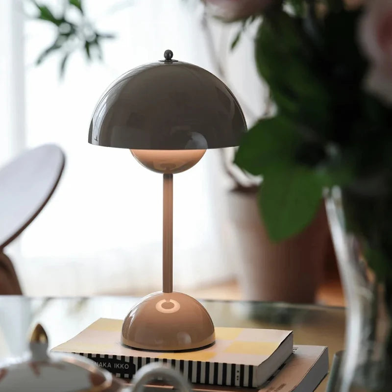 Portable LED Mushroom Table Lamp Touch Dimmable Rechargeable Flowerpot Light