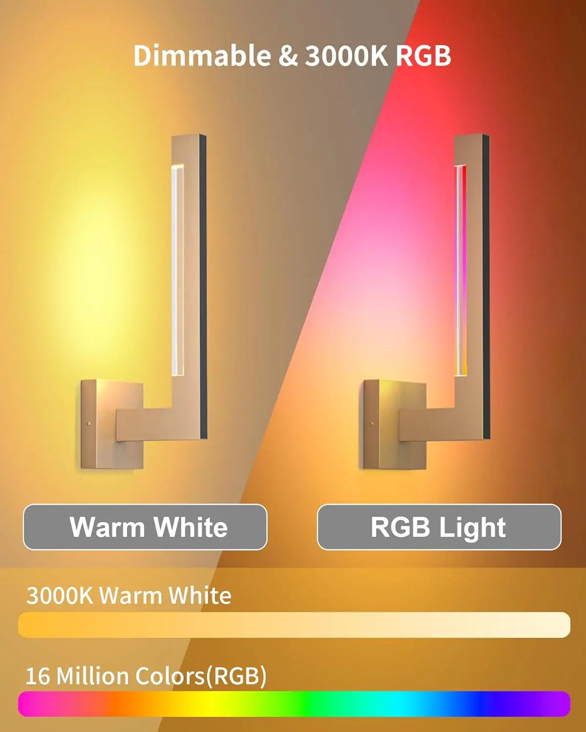 Moktan Sabai Modern Wall Sconces Dimmable RGB LED Wall Light with Remote for Living Room Bedroom