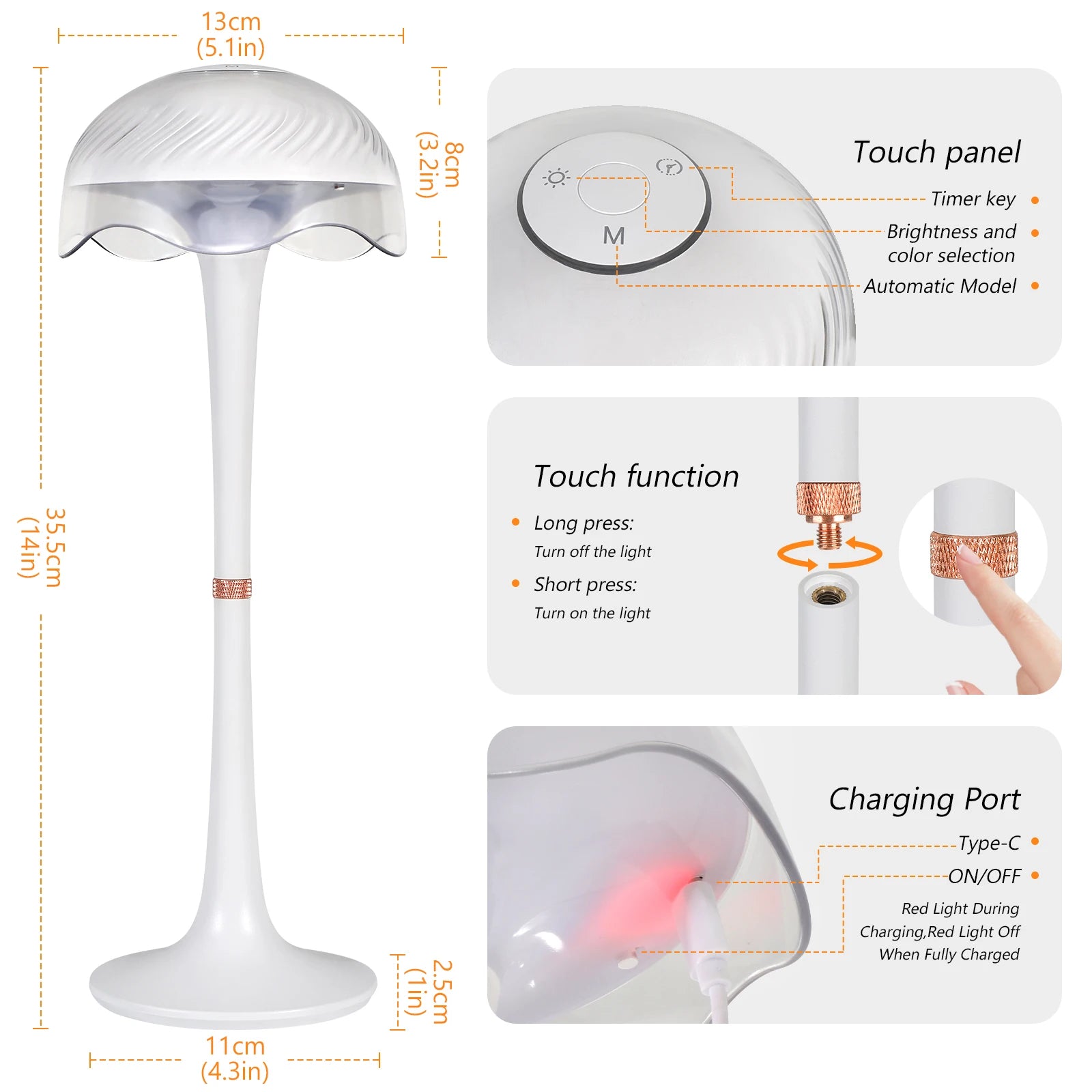 Moktan Sabai RGB Touch Desk Lamp Rechargeable Eye Care Bedside Night Light for Bedroom