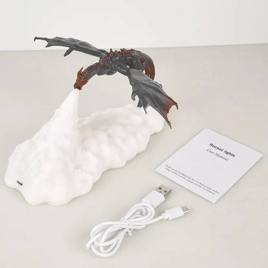 Moktan Sabai 3D Printed Dragon LED Night Light USB Rechargeable Fire Glow Lamp for Kids Bedroom