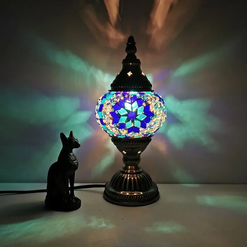Moktan Sabai Turkish Stained Glass Table Lamp Mosaic Retro Bedside Cafe Decor Light