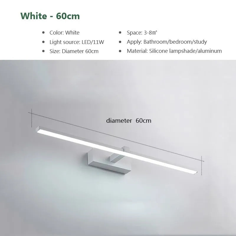 Moktan Sabai LED Bathroom Mirror Light – Waterproof Wall Lamp for Makeup Vanity in White/Black white-60cm