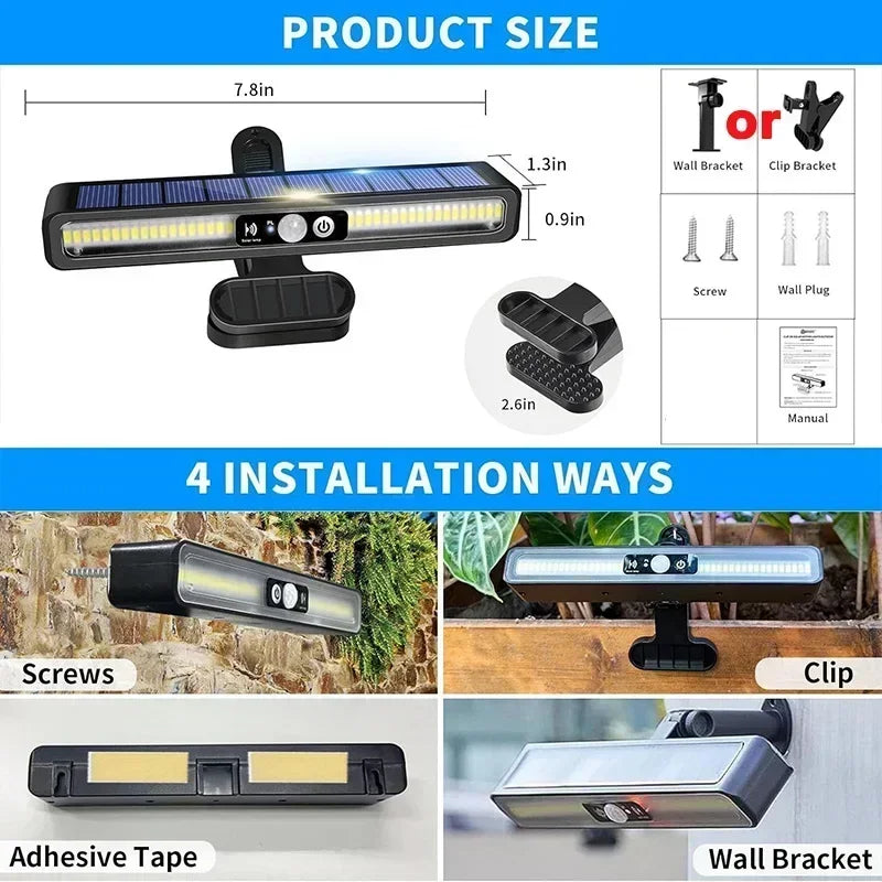 Clip-On Solar Motion Lights Outdoor 36 LED Waterproof Security Solar Fence Lamp