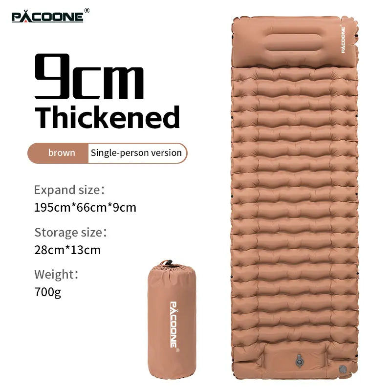 Moktan Sabai PACOONE Inflatable Camping Mattress with Pillow Ultralight Air Sleeping Pad Pump PASD-T07BR