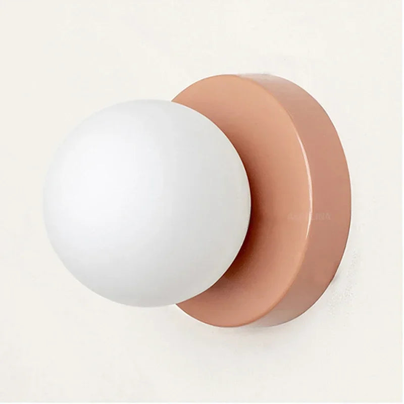 Moktan Sabai Nordic Glass LED Wall Lamp Orb Sconce for Bedroom Hallway Staircase Pink