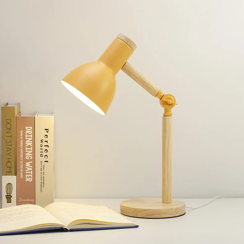 Moktan Sabai Nordic Wood Table Lamp Eye Care E27 Desk Light Adjustable Bedside Reading Lamp yellow