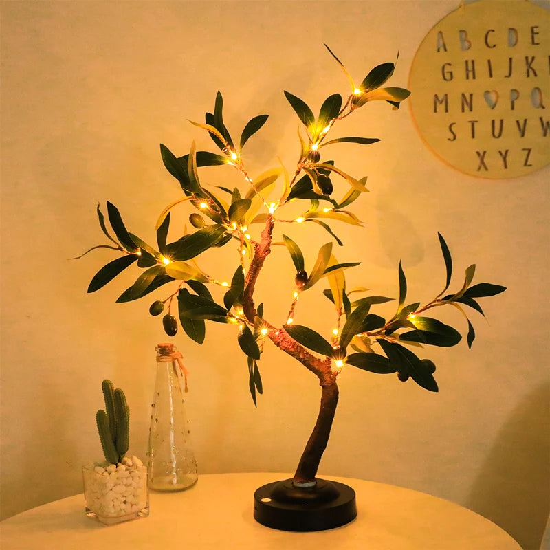 Moktan Sabai LED Tree Lights Green Battery Table Lamp Indoor Outdoor Bedroom Living Room Decor