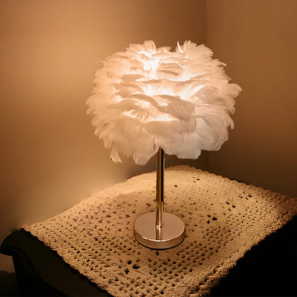 White Feather Table Lamp Plug-In Romantic Bedside Night Light for Girls Room Decor